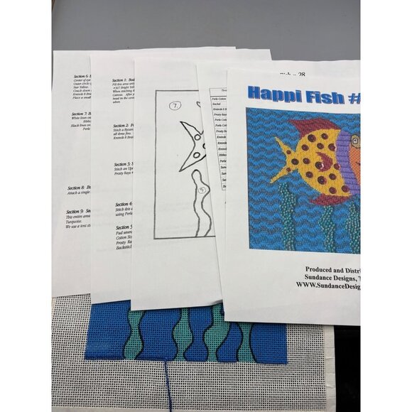 Vtg Happi Fish #28 Handpainted Needlepoint Canvas By Sundance Designs - Picture 4 of 5